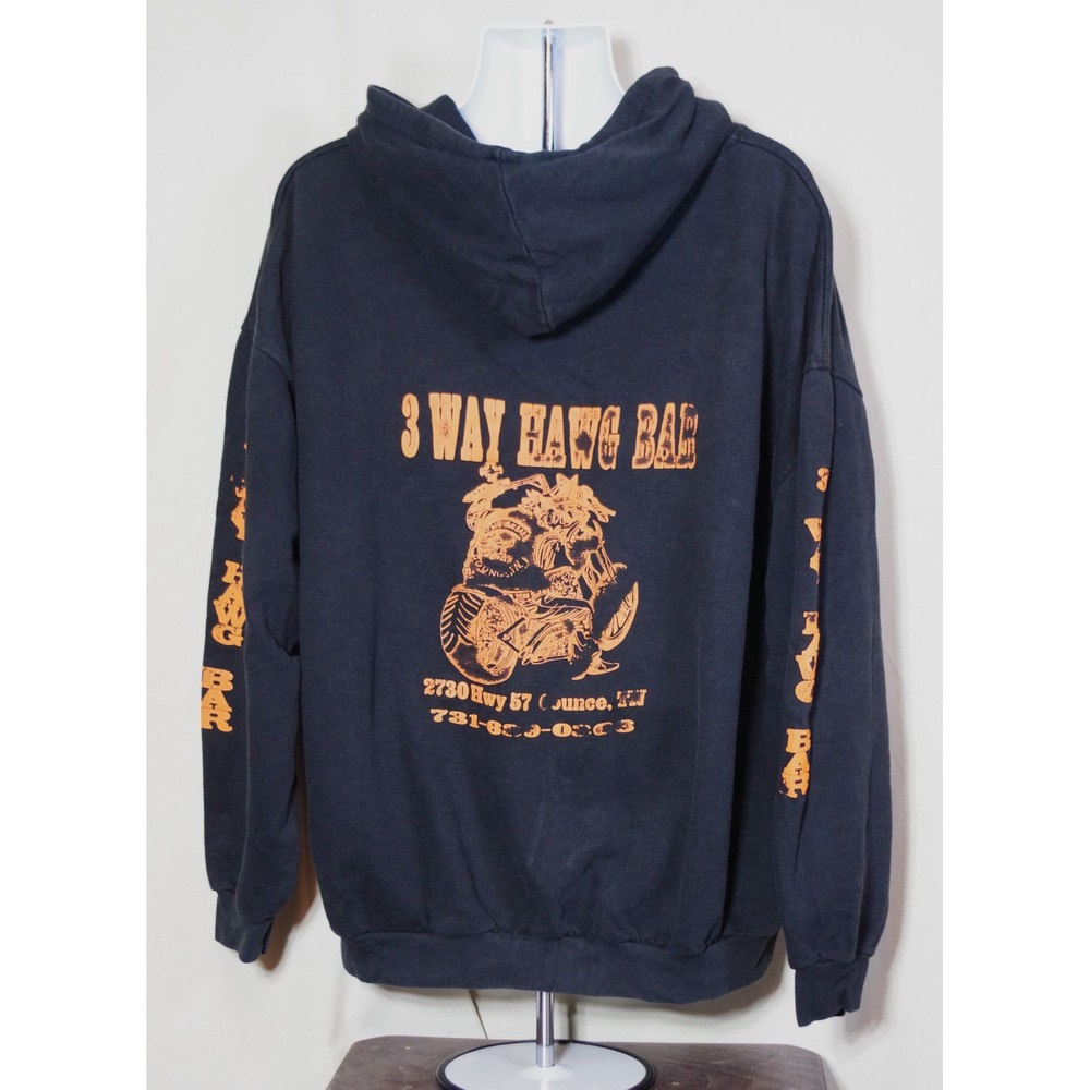 3 Way Hawg Bar Biker Men's XL-XXL Graphic Zip Up Hoodie Black Orange‎ Counce TN
